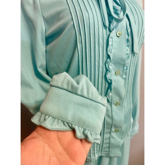 Vintage Blouse & Skirt set by Butte Knit of in Light Blue Size S 3 pieces 1970s. - Picture 9 of 10